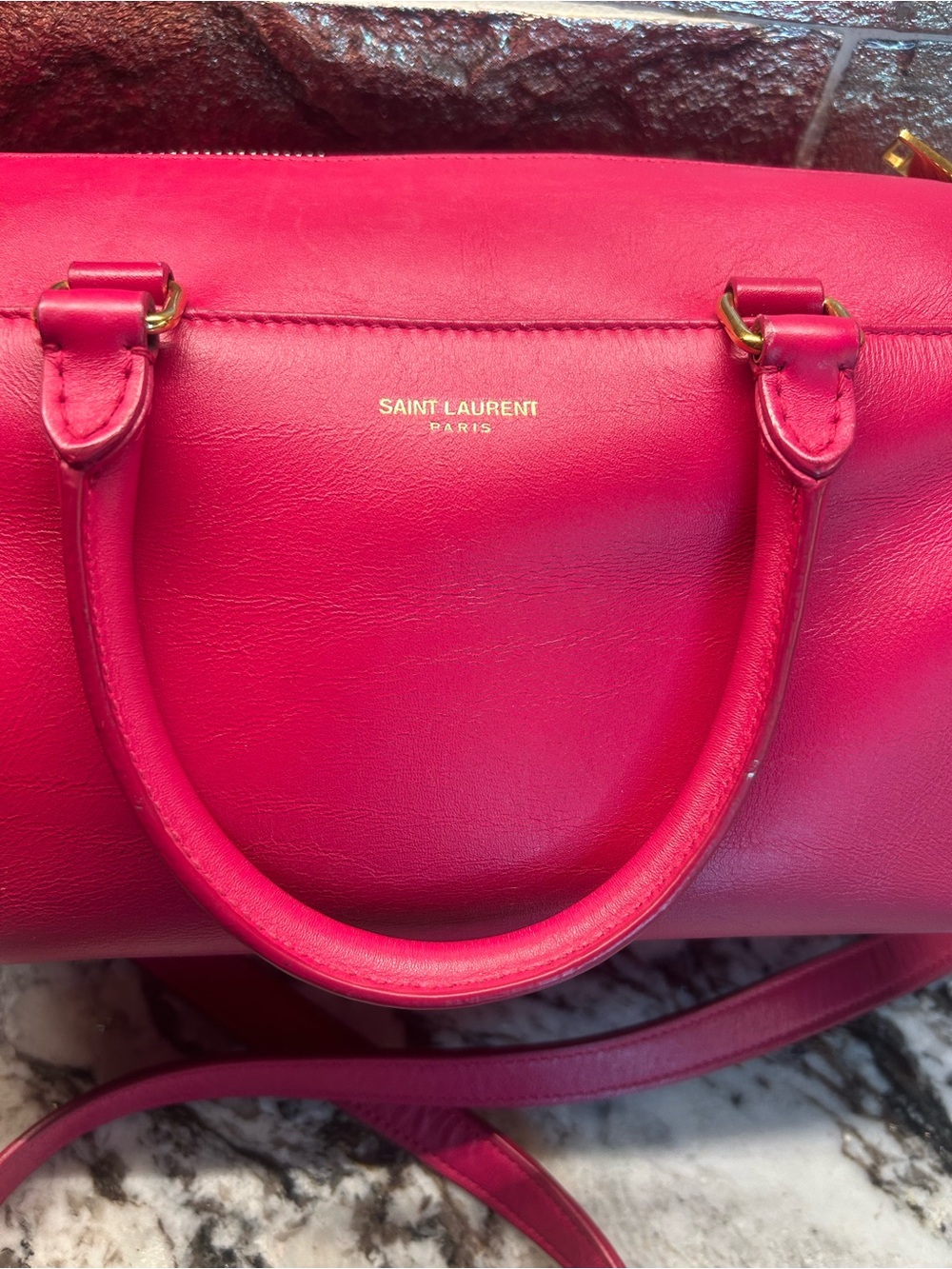 Yves Saint Laurent Hot Pink Leather Satchel with Gold Logo